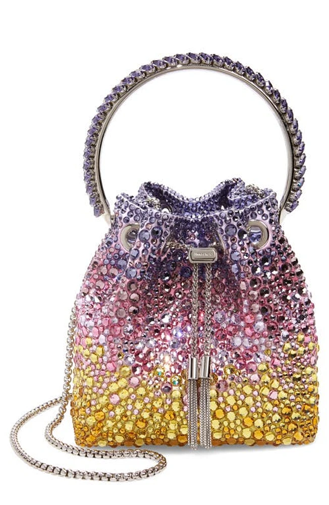 Jimmy Choo Bon Bon Crystal Drawstring Top Handle Pouch in Sunset at Nordstrom