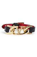 Valentino Garavani VLOGO Leather Bracelet in Nero/Rouge Pur at Nordstrom