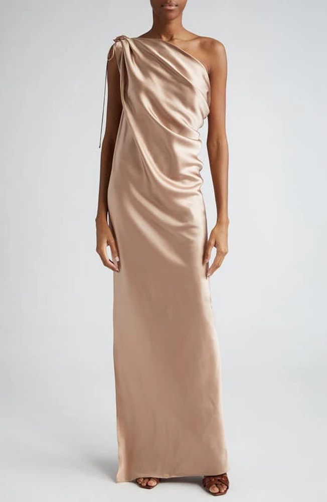 Max Mara Opera Draped One-Shoulder Silk Satin Gown Bronze at Nordstrom,