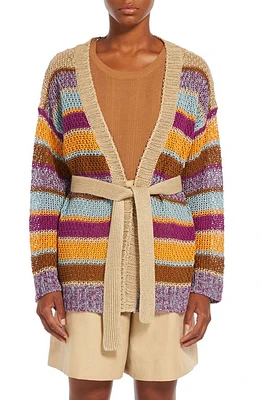 Weekend Max Mara Kabala Stripe Tie Waist Cardigan Beige Multi at Nordstrom,