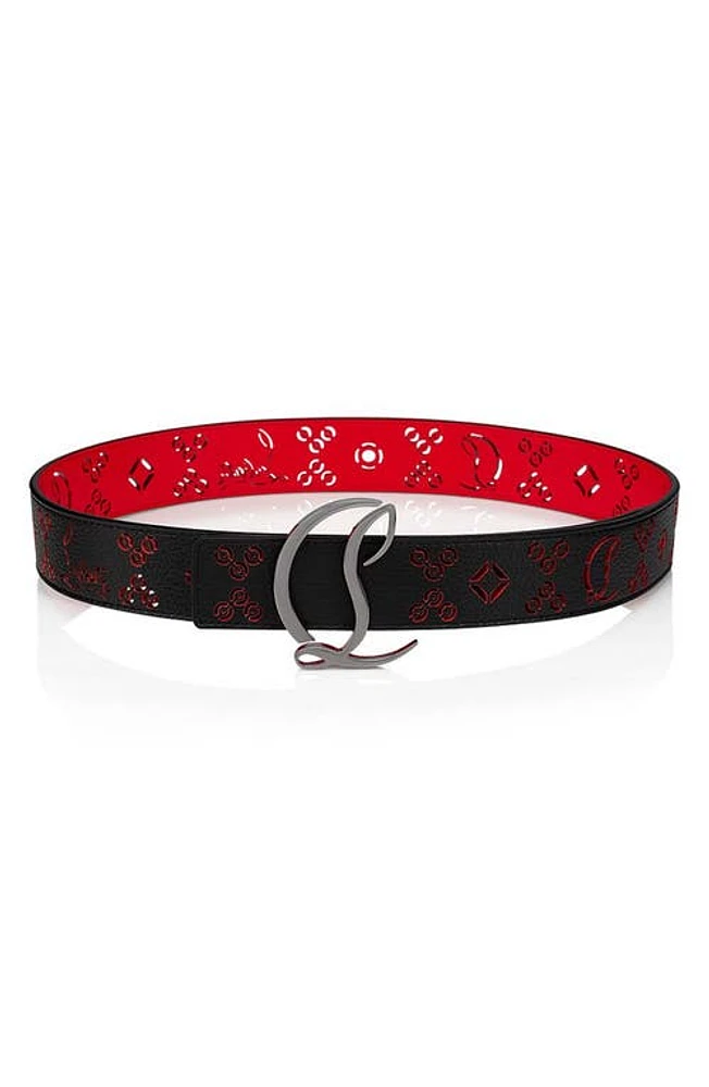 Christian Louboutin CL Logo Loubinthesky Leather Belt Black-Loubi/Gun Metal at Nordstrom,