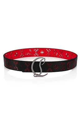 Christian Louboutin CL Logo Loubinthesky Leather Belt Black-Loubi/Gun Metal at Nordstrom,