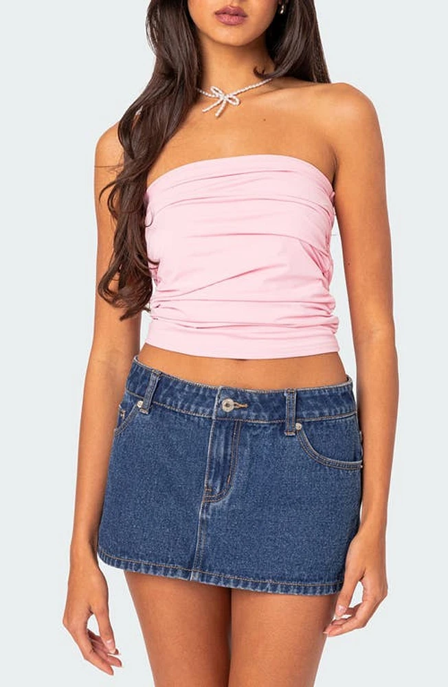 EDIKTED Isabella Ruched Strapless Tube Top Pink at Nordstrom,