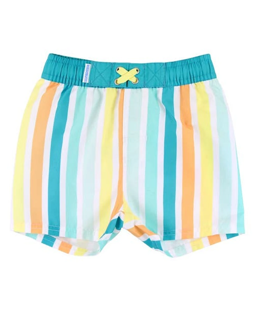 RuggedButts Baby Boys UPF50+ Swim Trunks in Poolside Stripes at Nordstrom