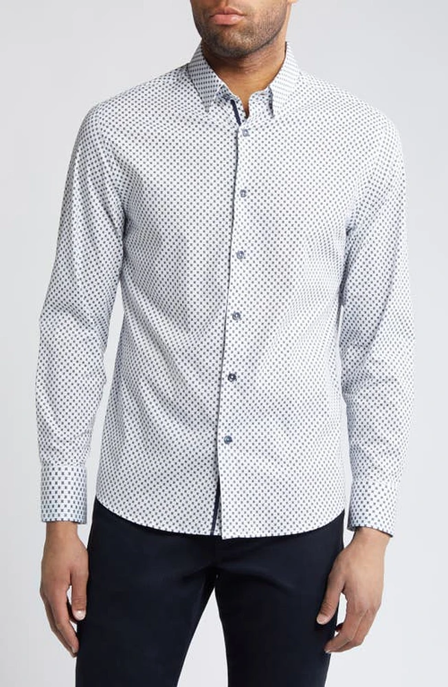 Stone Rose X-Print Stretch Button-Up Shirt White at Nordstrom,