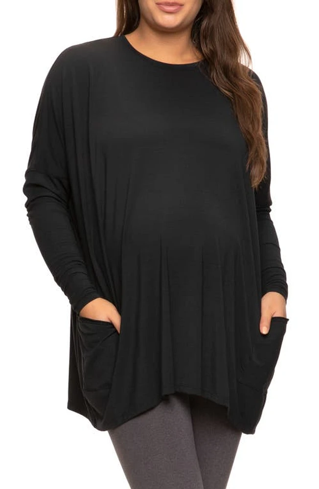 Felina Stretch Modal Maternity Pajama Top Black at Nordstrom,