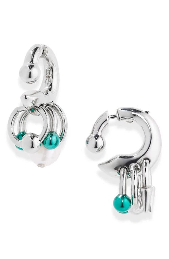 Acne Studios Ain Pierced Charm Hoop Earrings in Silver/Green at Nordstrom