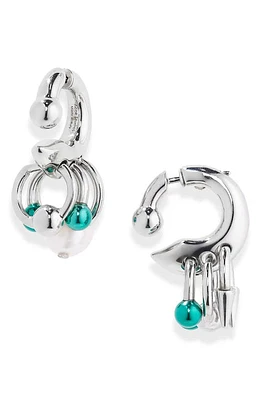 Acne Studios Ain Pierced Charm Hoop Earrings in Silver/Green at Nordstrom