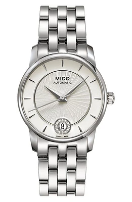 MIDO Baroncelli Diamond Automatic Bracelet Watch, 33mm in Silver at Nordstrom