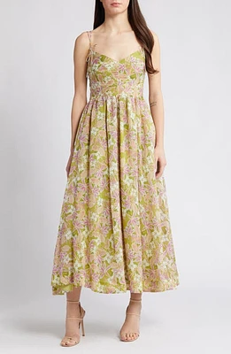 En Saison Serena Floral Midi Dress Olive Pink at Nordstrom,