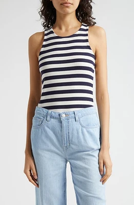 L'AGENCE Nia Stripe Racerback Tank Navy/White at Nordstrom,