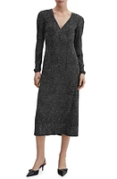 MANGO Dot Split Neck Long Sleeve Dress at Nordstrom,