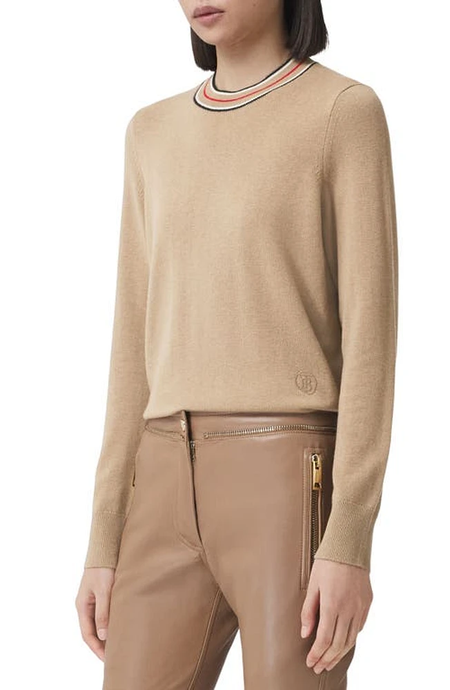 burberry Tilda Stripe Collar Cashmere Sweater Camel at Nordstrom,