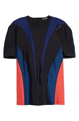 MUGLER Colorblock Panel Short Sleeve Top Multico Ocean/Magenta at Nordstrom, Us