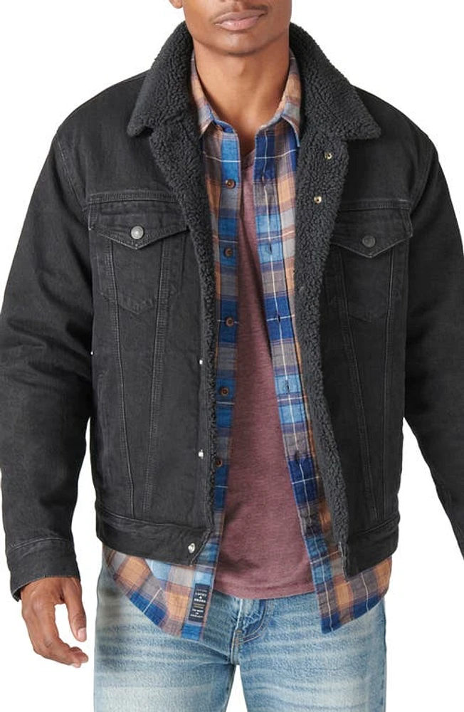 Lucky Brand Faux Shearling Lined Denim Trucker Jacket Crescent Night at Nordstrom,