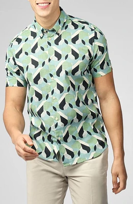 Ben Sherman Art Deco Print Short Sleeve Button-Down Shirt in Grass Green at Nordstrom, Size X-Large