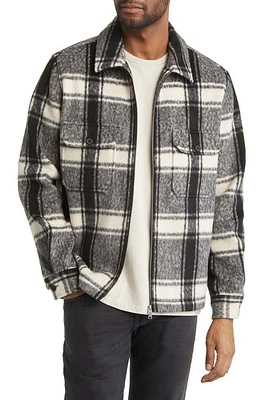 AllSaints Honshu Relaxed Fit Plaid Fleece Jacket Jet Black/Ecru at Nordstrom,