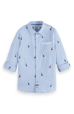 Scotch & Soda Kids' Sailboat Embroidered Button-Up Shirt Mini at Nordstrom,