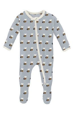 KicKee Pants Bee Print Fitted One-Piece Pajamas Pearl Blue Baby Bumblebee at Nordstrom,