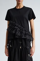 Noir Kei Ninomiya Asymmetric Ruffle Organza Detail Cotton T-Shirt at Nordstrom,