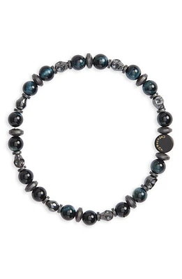 Caputo & Co. Men's Skull Beaded Stretch Bracelet in Blue Tiger Eye at Nordstrom