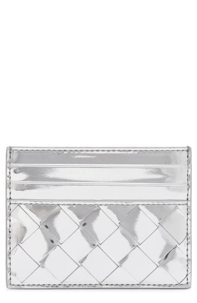 Bottega Veneta Intrecciato Metallic Leather Card Case in Silver/Silver at Nordstrom