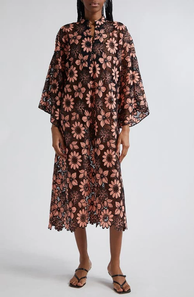 La Vie Style House Floral Open Lace Cover-Up Maxi Caftan in Peach at Nordstrom