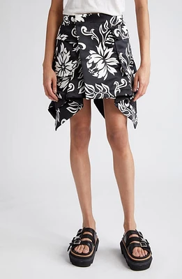 Sacai Floral Print Asymmetric Cargo Skirt Black at Nordstrom,