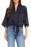 FIFTEEN TWENTY Blouson Tie Front Top in Navy at Nordstrom, Size Small