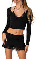 EDIKTED Peekaboo Halter Crop Sweater Black at Nordstrom,