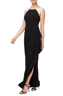 Alex Evenings Gathered Lace Gown Black White at Nordstrom,