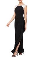 Alex Evenings Gathered Lace Gown Black White at Nordstrom,