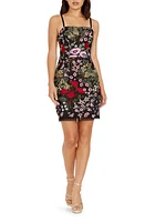 Dress the Population Kyla Floral Embroidered Cocktail Minidress Black/Rouge Multi at Nordstrom,