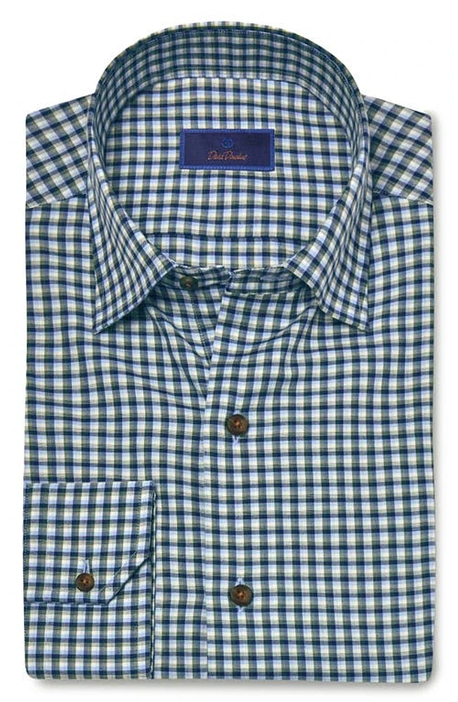 David Donahue Plaid Twill Hidden Button-Down Shirt in Blue/Green at Nordstrom, Size X-Large