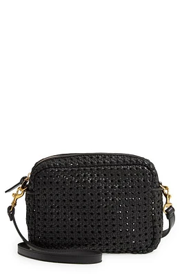 Clare V. Midi Sac Woven Leather Crossbody Bag in Black Rattan at Nordstrom