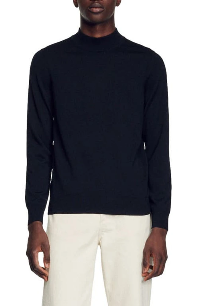 sandro Industrial Mock Neck Wool Sweater Black at Nordstrom,