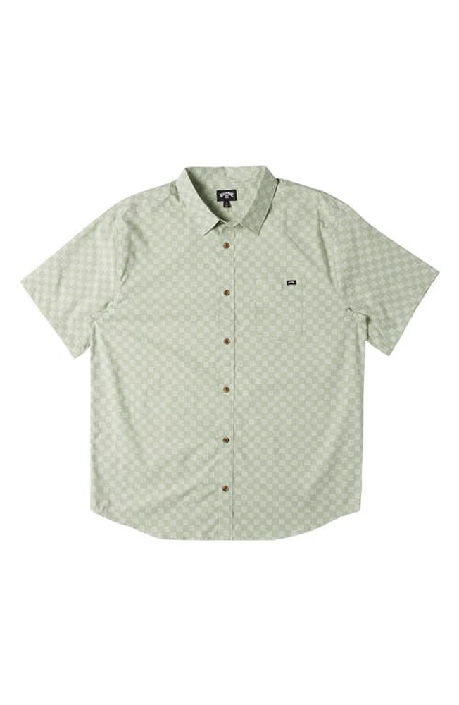 Billabong Sundays Mini Print Short Sleeve Cotton Button-Up Shirt Seafoam at Nordstrom,