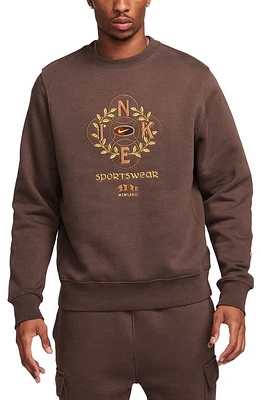 Nike Sportswear Club Embroidered Crewneck Sweatshirt Baroque Brown/Ale Brown at Nordstrom,