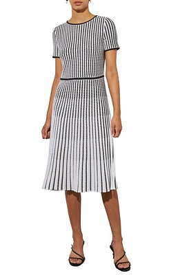 Ming Wang Grid Stripe Flare Knit Dress White/Black at Nordstrom,