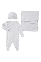 PAIGELAUREN Welcome Home Stripe Ribbed Footie, Cap & Blanket Set in Gray at Nordstrom, Size 0-3M