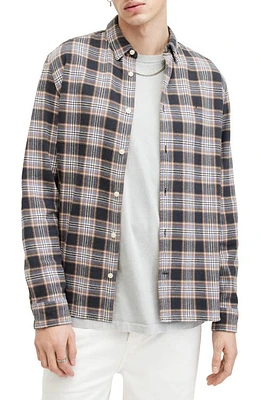 AllSaints Ventana Check Relaxed Fit Button-Up Shirt Marine Blue at Nordstrom,