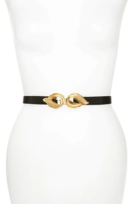 Raina Lauren Leaf Buckle Leather Belt in Black at Nordstrom