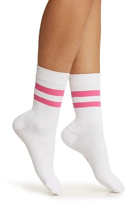 ITEM m6 Ribbed Compression Crew Socks White Pink Stripe at Nordstrom,