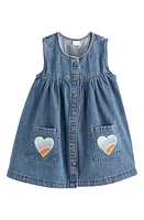 NEXT Kids' Heart Appliqué Sleeveless Cotton Denim Dress in Blue at Nordstrom, Size 3-4Y