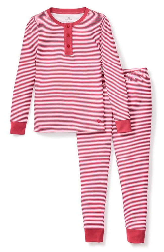 Petite Plume Kids' Stripe Fitted Two-Piece Pima Cotton Pajamas in Red at Nordstrom, Size 10