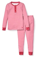 Petite Plume Kids' Stripe Fitted Two-Piece Pima Cotton Pajamas in Red at Nordstrom, Size 10