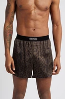 TOM FORD Cheetah Print Silk Boxers Chocolate at Nordstrom,