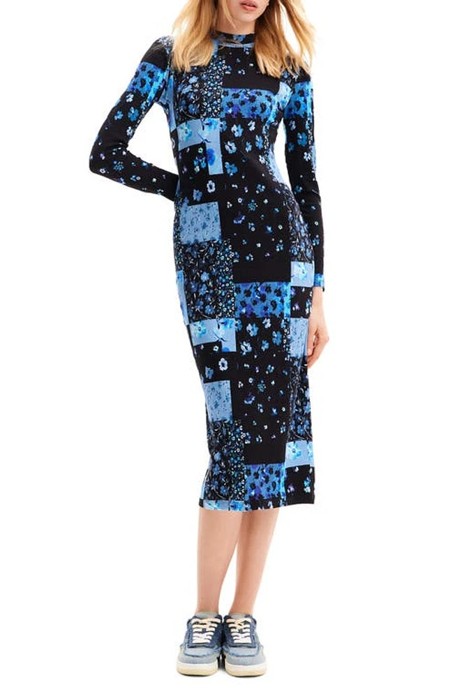 Desigual Floral Ribbed Midi Dress Blue at Nordstrom,