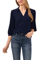 CeCe Collared Ruffle Cuff Top in Navy J at Nordstrom, Size X-Small