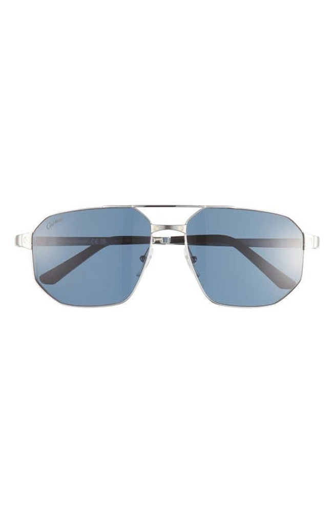 Cartier 60mm Polarized Pilot Sunglasses in Silver at Nordstrom